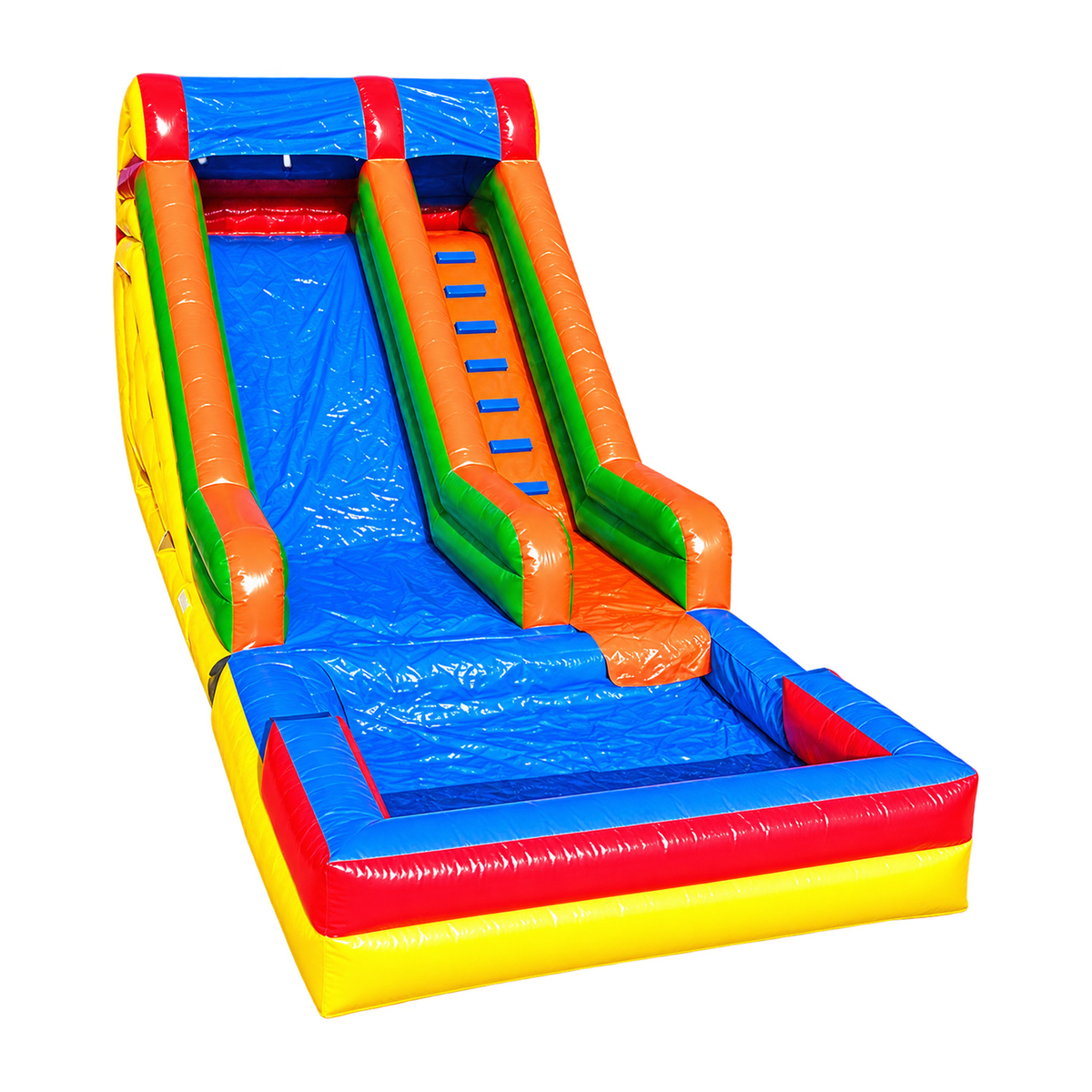 TOBOGAN CON PISCINA DESMONTABLE - MEDIDAS 9 LARGO  X 5 ANCHO X 3,5 ALTO con fondo blanco