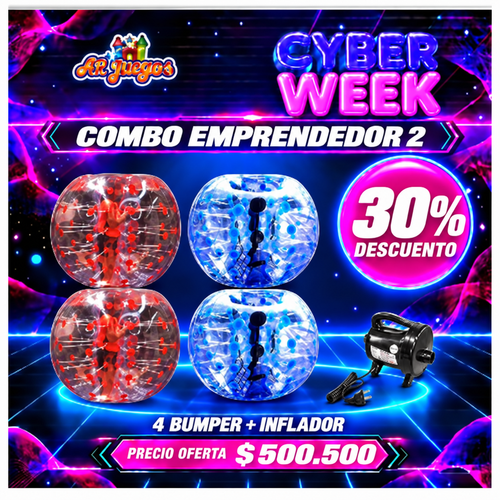 Combo Emprendedor 2: 4 Bumper Ball de 1,50 m e inflador, Cyber Week 30% de descuento, $500.500