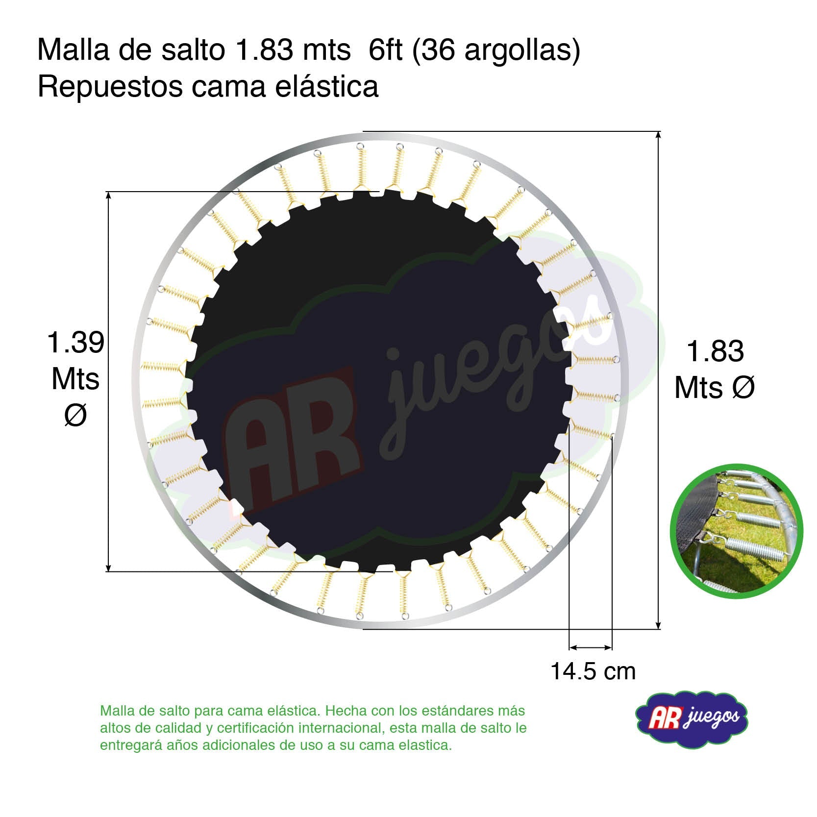 MALLA DE SALTO 1,83 PARA 36 RESORTES - Mi tienda