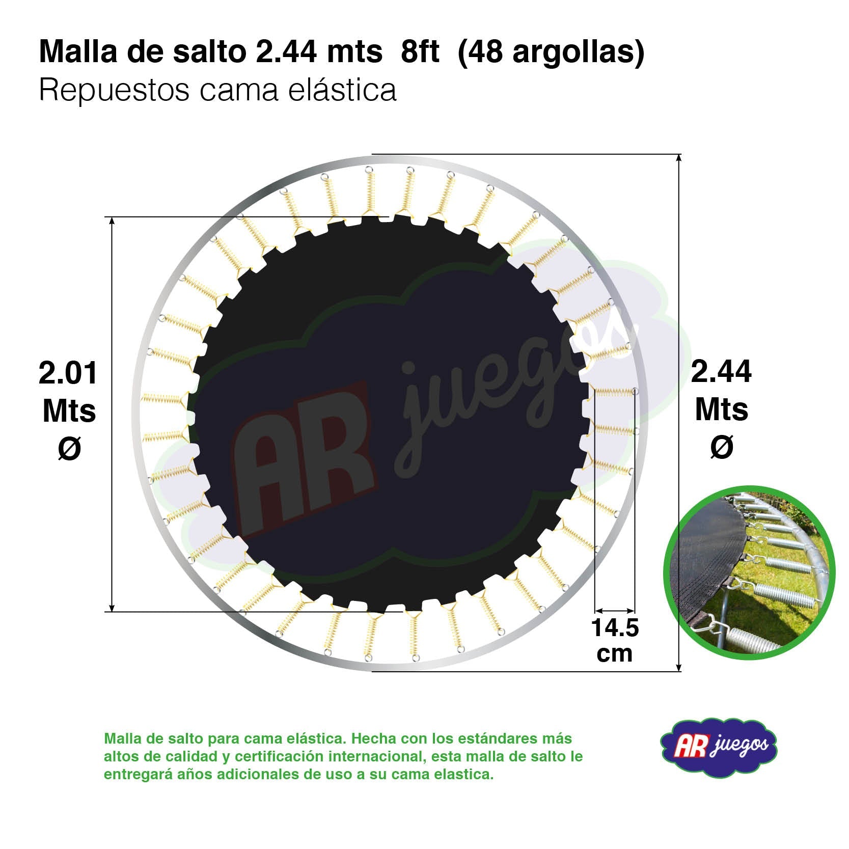 MALLA DE SALTO 2,44 PARA 48 RESORTES - Mi tienda