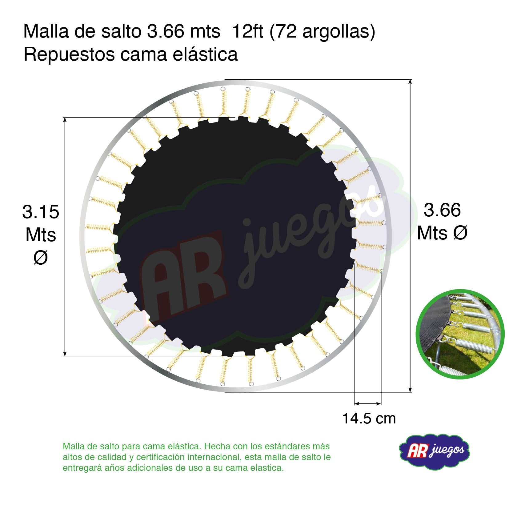 MALLA DE SALTO 3,15 - PARA 72 RESORTES - CAMA ELASTICA 3,66 - Mi tienda